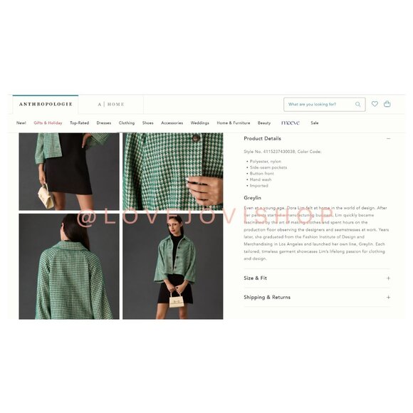 Feminine | Anthropologie Houndstooth Swing Jacket | Green and Cream by Greylin | - Picture 3 of 16